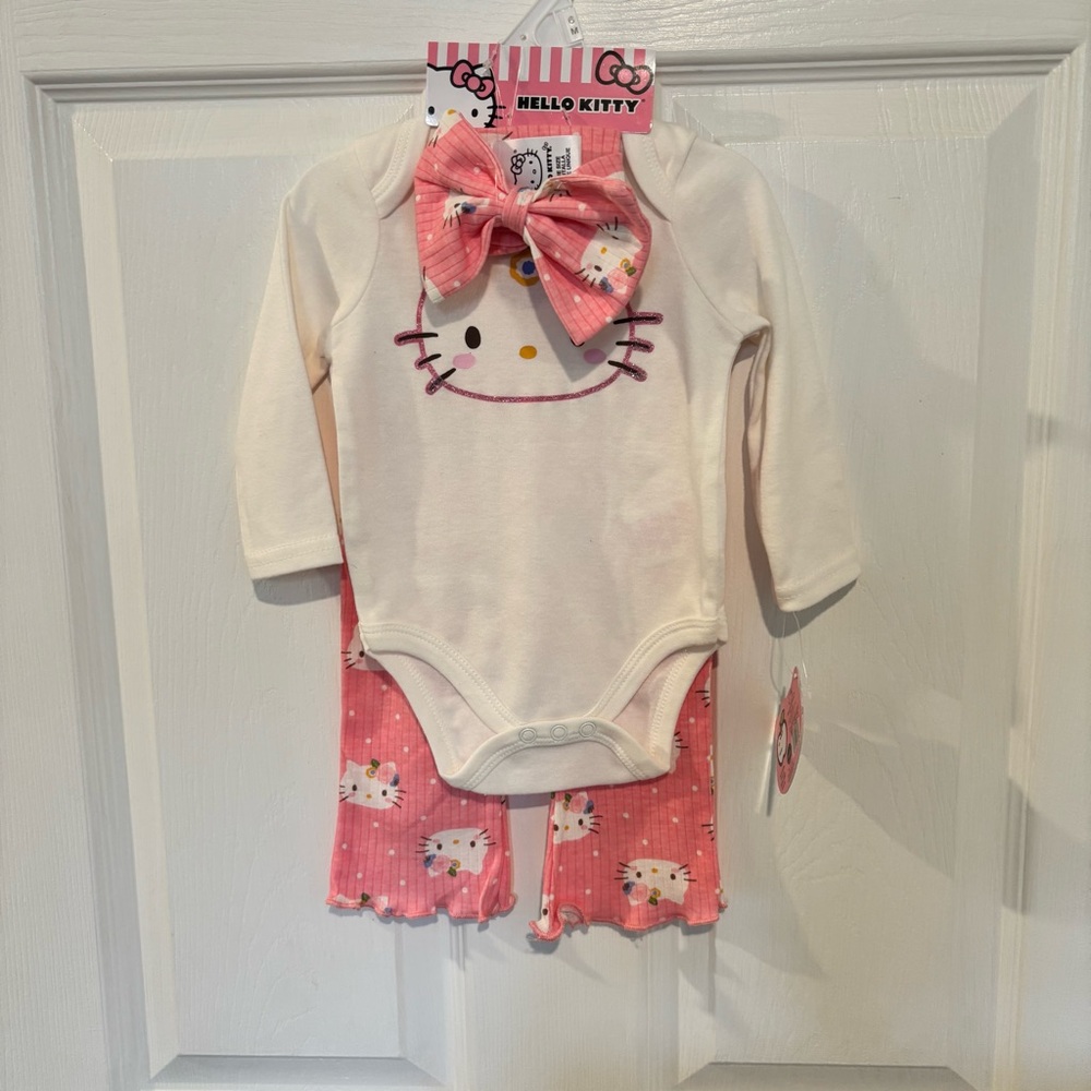 Hello Kitty Sanrio 3 Piece‎ Set Size 6 Months NEW Headband White Pink